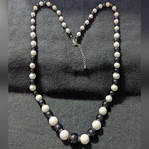 Black and White Plastic Lightweight Beaded Long Statement Necklace
